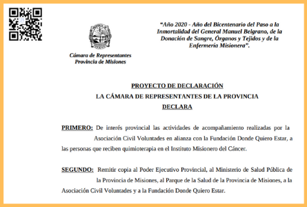 Declaración de Interés Provincial a las actividades de acompañamiento que realizan la Asociación Civil Voluntades y la Fundación Donde Quiero Estar
