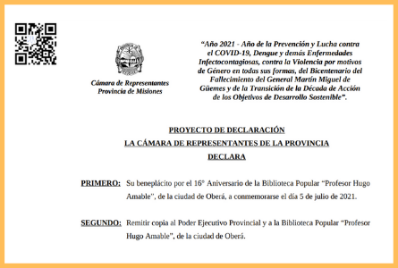 Aniversario de la Biblioteca Popular Profesor Hugo Amable destacada