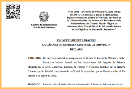 Declaración de Interés de la inauguración de la Sala de Lactancia Materna y Sala Interactiva Infanto Juvenil del Juzgado de Primera Instancia de Apóstoles