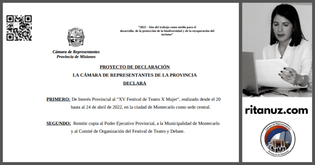 Declaración de Interés Provincial el "XV Festival de Teatro X Mujer"