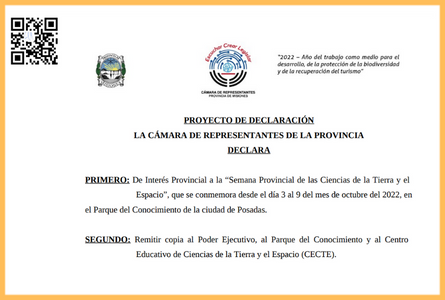 Declaración de Interés Provincial "Semana Provincial de las Ciencias de la Tierra y el Espacio"
