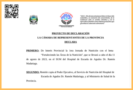 Proyecto de Declaración de Interés Provincial – 1.° Jornada de Nutrición "Fortaleciendo las Áreas de la Nutrición".